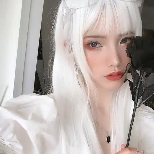 假发男女长发日常纯白色网红自然长直发lolita化纤全头套直播带货