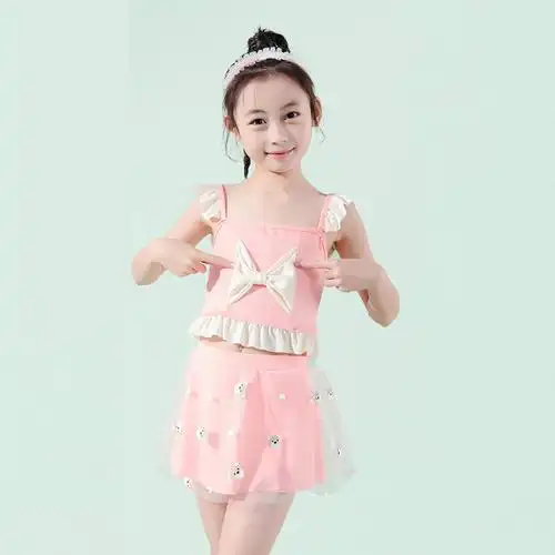 儿童泳衣女童分体游泳衣2023可爱蝴蝶结宝宝中大童速干温泉游泳装
