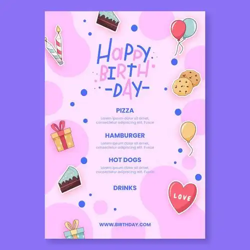 生日派对菜单矢量