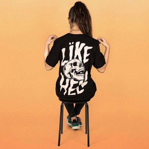 欧美高街潮牌后背大骷髅头印花t恤男字母涂鸦嘻哈潮流机车短袖大