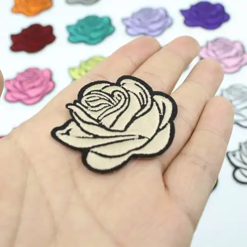 黑底玫瑰花补丁贴花刺绣破洞衣服装饰贴台布修补缝补服装辅料裤子