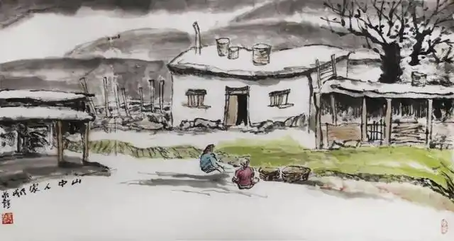 《太行山村》69x69cm《太行山坡》69x69cm《骄阳倚影》69x69cm《农家