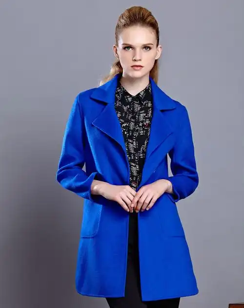 ko.shish女款宝蓝色翻领双面呢大衣k68044355_唯品会