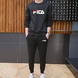 斐乐潮酷休闲运动套装男宽松加绒秋冬潮牌圆领卫衣长裤纯棉两件套