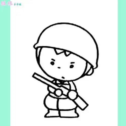 q版军人画像儿童简笔画军人儿童画怎么画军人简笔画画法军人举着五星