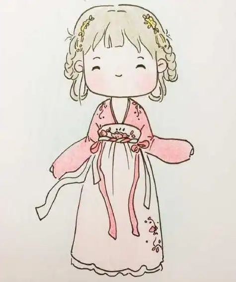 女孩长发q版古风简笔画