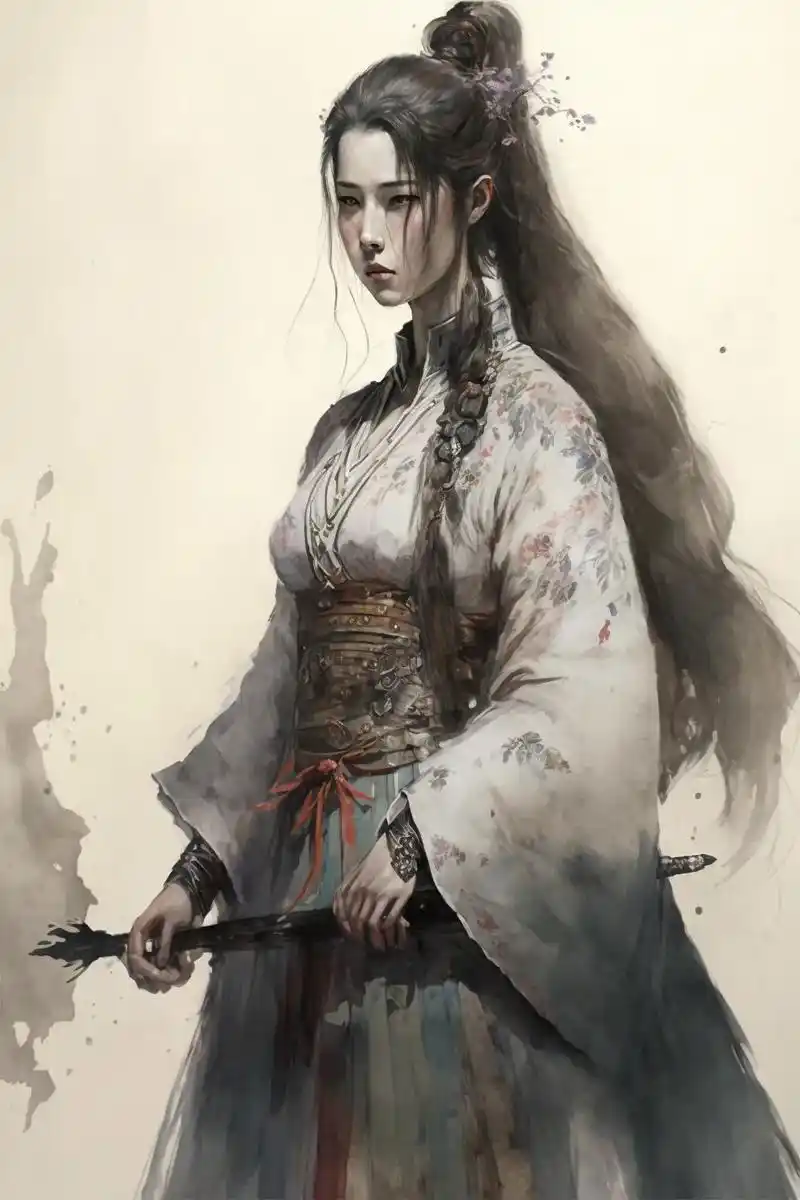 水墨风女剑客.#欢迎取图 #ai绘画 #全网最火壁纸 #唯美 - 抖音