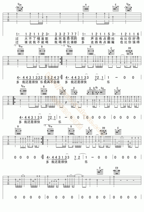我很快乐 吉他谱 -vanlepie-玩乐派