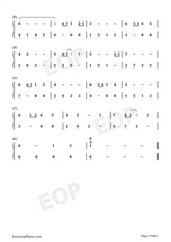 贝加尔湖畔-c调简单版双手简谱预览2