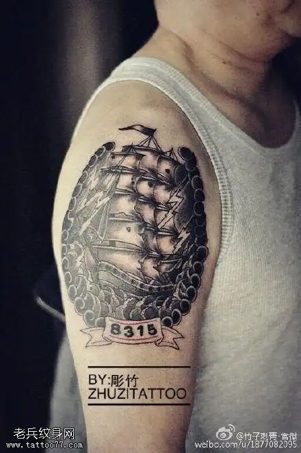 肩膀经典帆船纹身图案