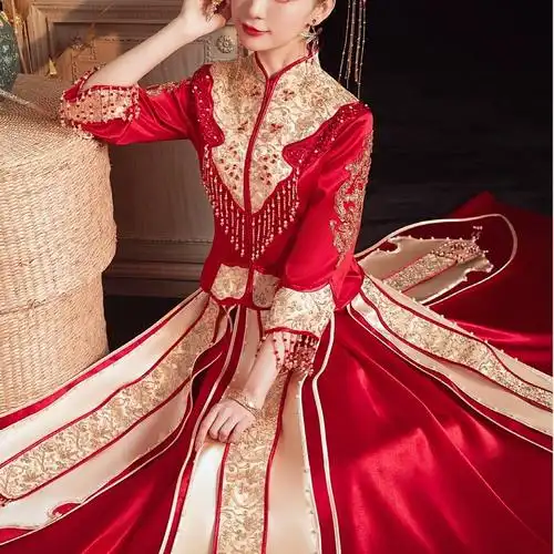 中式嫁衣龙凤褂新娘结婚敬酒服婚纱回门服出阁服秀禾服新款