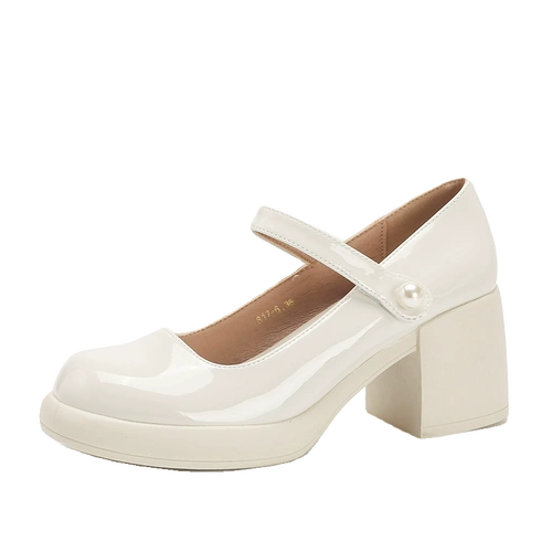 配裙子粗跟单鞋珍珠法式子复古高跟鞋一字带浅口仙女鞋玛丽珍女鞋