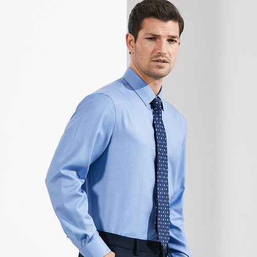 衬衫gornia格罗罗尼雅男士长袖经典蓝色商务羊毛衬衫