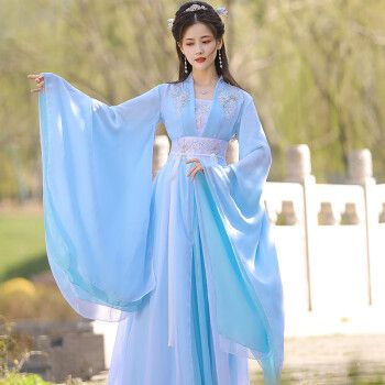 汉服女春秋改良蓝色汉服女中国风宋制广袖流仙裙古装超仙气 蓝色 xs