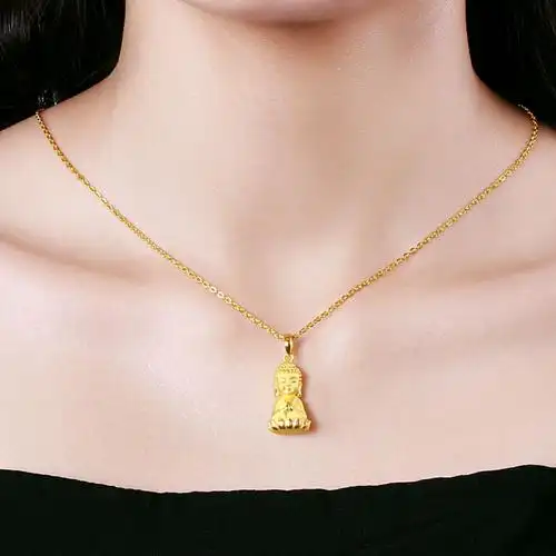 黄金佛吊坠女999足金3d硬足金如来佛纯金弥勒佛小金佛挂坠首饰