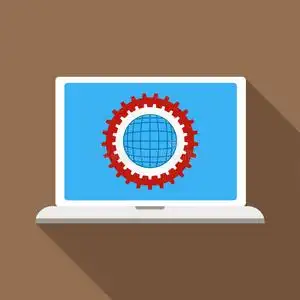 齿轮在笔记本电脑显示器图标,扁平风格照片