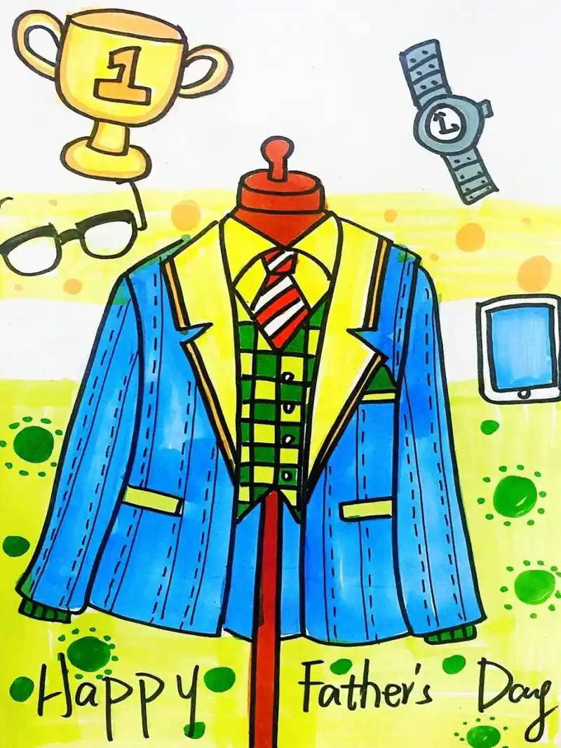 西装儿童画 #卡通画# #马克笔# #儿童画# #西装设计儿童画# #衣服设计