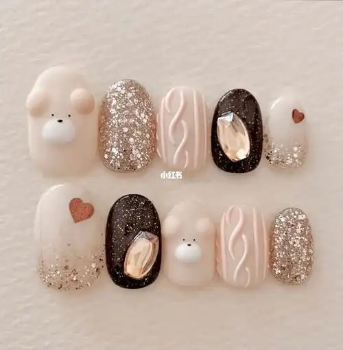 可可爱爱卡通立体动物美甲