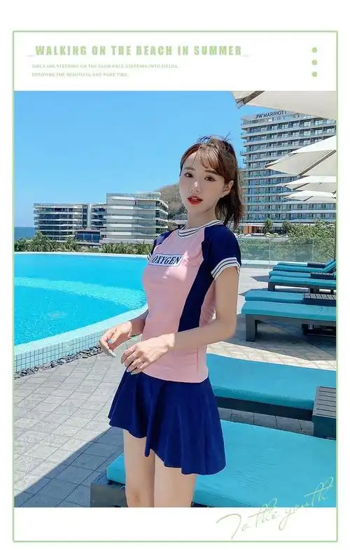 中学生韩版ins风保守显瘦遮肉日系泡温泉泳装少女2022新款青少年分体