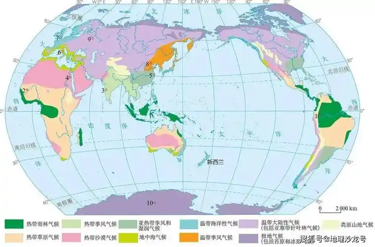 世界气候类型分布图具体而言,热带雨林气候对应的自然带是热带雨林带
