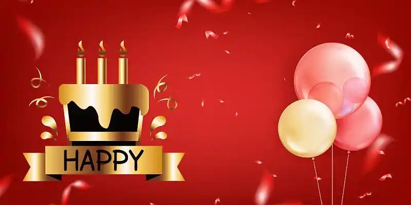 红色大气彩带气球生日蛋糕展板背景生日背景