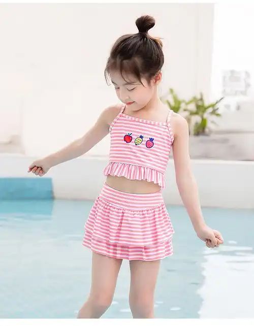 七色王国儿童泳衣女童中大童分体裙式游泳衣宝宝可爱女孩温泉比基尼