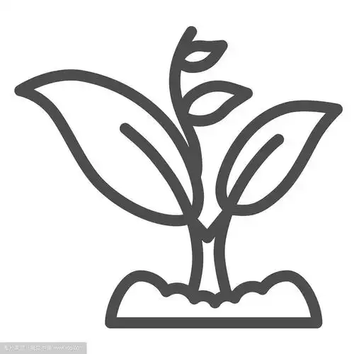 芽长与许多叶子线图标,园艺概念,芽符号在白色背景