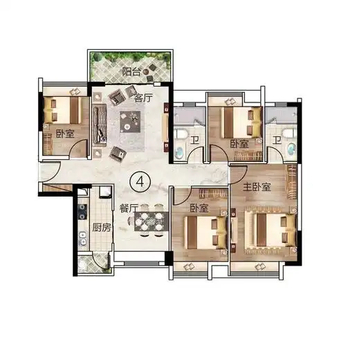 4室2厅,124平米户型图-富力中以科技小镇户型-清远购房网