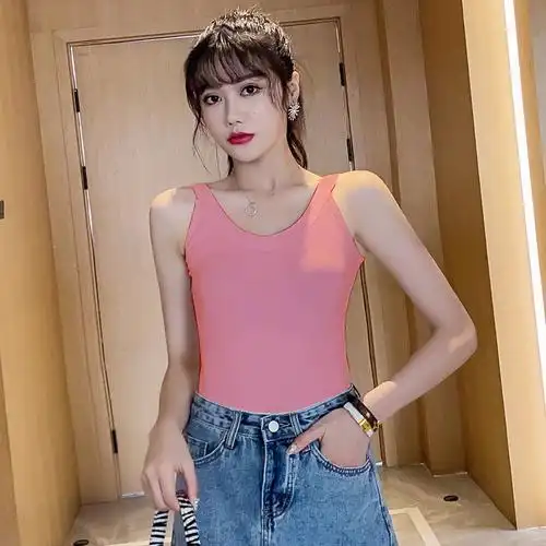 粉色无袖吊带背心女夏外穿打底春秋内搭网红爆款性感露肩美背上衣