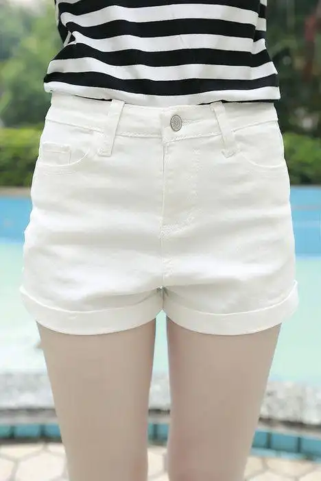 裤子,牛仔裤,韩版,新款,夏季,白色短裤,牛仔短裤,卷边短裤,学生,高腰