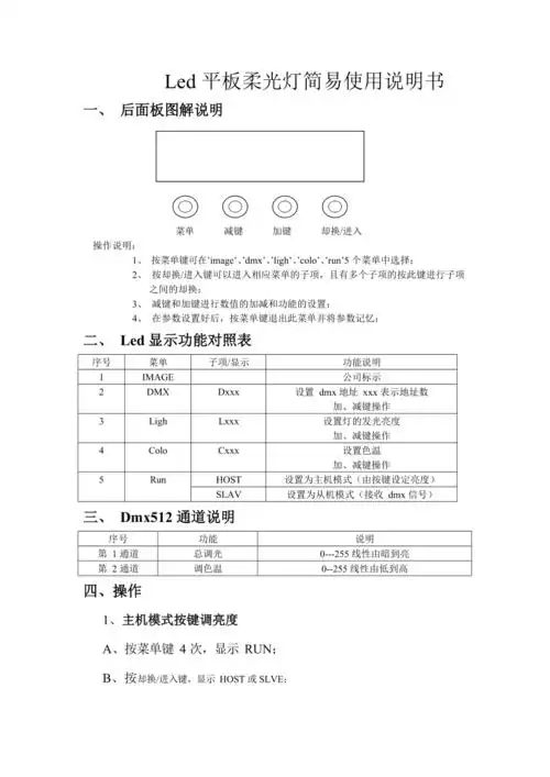 led平板柔光灯简易使用说明书