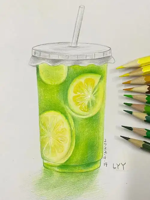 教你临摹画彩铅附高清教程青柠茶