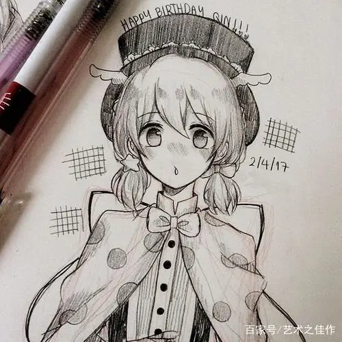 铅笔速写,可爱俏皮的卡通人物,萌萌的