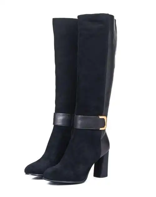 接吻猫kisscat女款黑色羊反绒/牛皮超高跟高靴