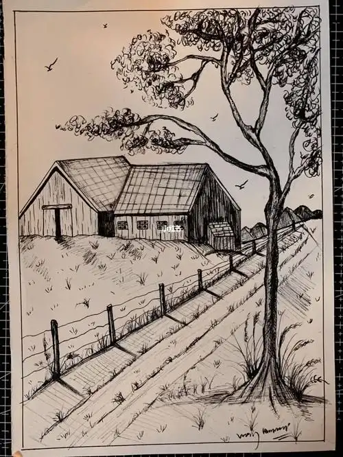 针管风景画(含步骤)交作业啦73黑白风景画黑白装饰画#风景画#线描画