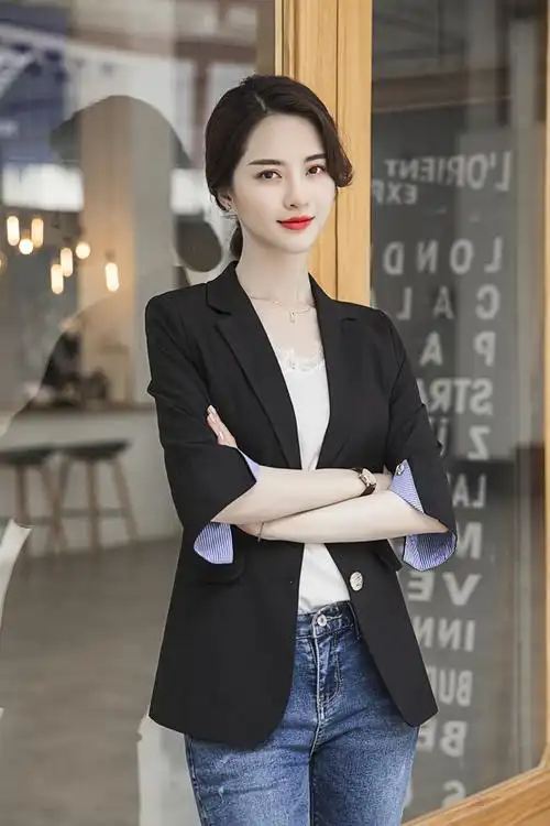 2019春季新款女装胖妹妹大码修身显瘦中长款韩版西装休闲外套春秋黑色