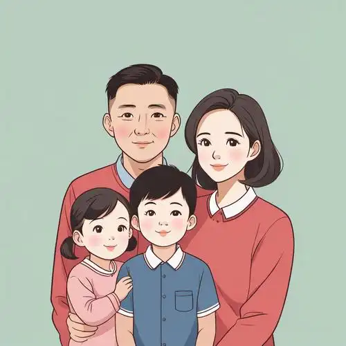 亲子头像一家四口的美好瞬间手绘卡通创意头像