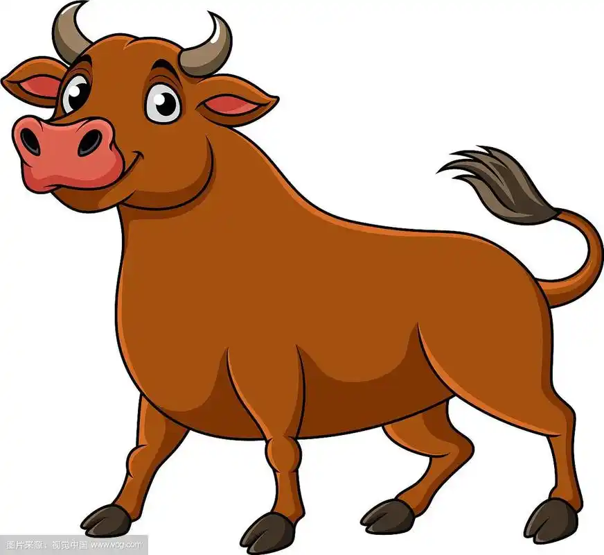 卡通快乐的棕色公牛站立