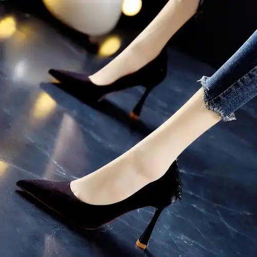 欧美秋季新款绸缎宴会蝴蝶结尖头超高高跟鞋性感单鞋