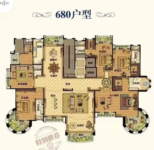 680平米极致奢华的完美大平层南向双主卧全部配置八角观景阳台