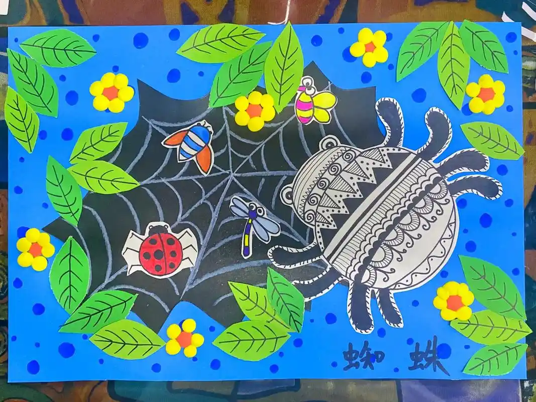 创意美术 #一起学画画 #线描 蜘蛛创意画,适合5-6岁的 - 抖音