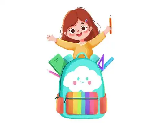 结合开学季卡通小学生背包上学开学季儿童插画素材彩色手绘卡通帐篷