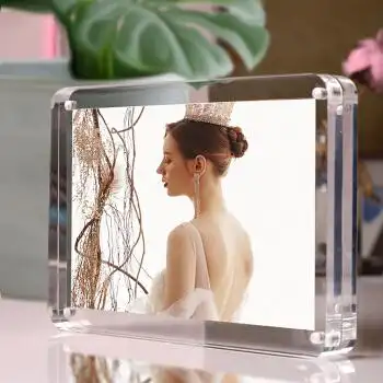 水晶相框双面水晶透明立体6寸7寸亚克力摆台照片定制照片创意简约磁吸