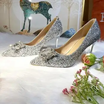 轻奢水晶婚鞋女法式结婚新娘鞋秀禾主婚纱两穿伴娘礼服高跟鞋细 4cm