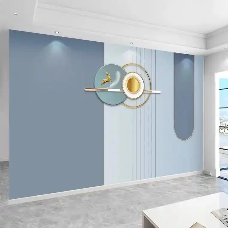 蓝色格栅线条电视机背景墙壁纸竖纹影视墙布.