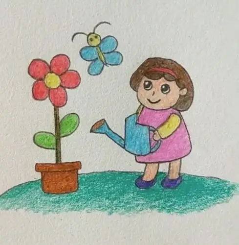 小女孩浇花简笔画图片