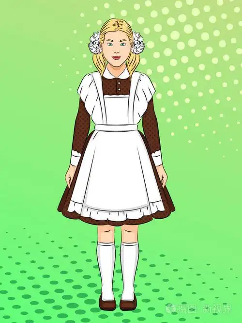 苏联女孩, 穿校服的女学生, 衣服.流行艺术背景.模仿漫画风格.向量