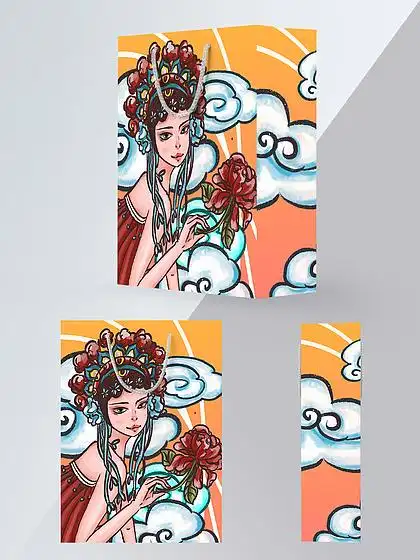 国潮包装袋原创京剧牡丹 i>头 /i> i>冠 /i>国粹祥云新潮