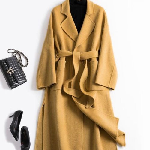 2019新款双面尼羊毛大衣女外套中长款零羊绒系带宽松时尚罗意威款