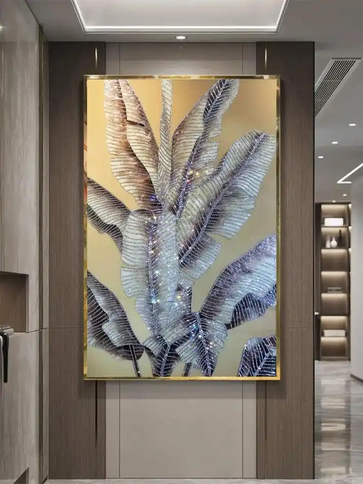 珐琅彩装饰画入户玄关客厅走廊过道轻奢镶钻手绘挂画卧室餐厅手绘